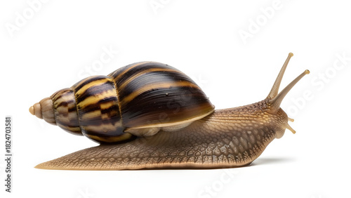 Giant Snail Crawling: Mollusk Macro on Pure White