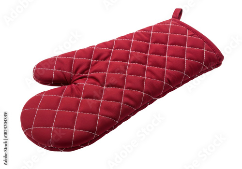 Εκτύπωση καμβά Red quilted oven mitt isolated PNG on transparent background, kitchen safety glo