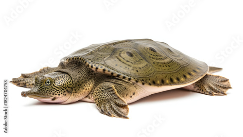 Chinese Softshell Turtle Isolated on White. Reptile, Wildlife, Exotic.