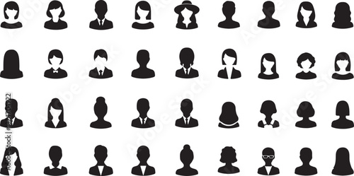 Diverse Collection of Black and White Silhouette User Icons