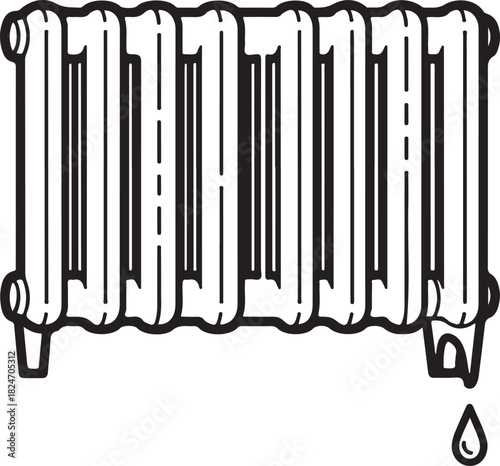 Dripping Radiator Icon - Black and White Line Art Illustration