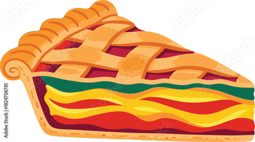 Delicious pie slice illustration with lattice crust for dessert and baking themed designs and graphics