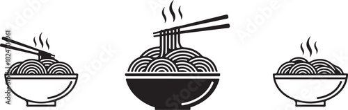 Hot Noodle Bowls with Chopsticks: A Trio of Delicious Icons