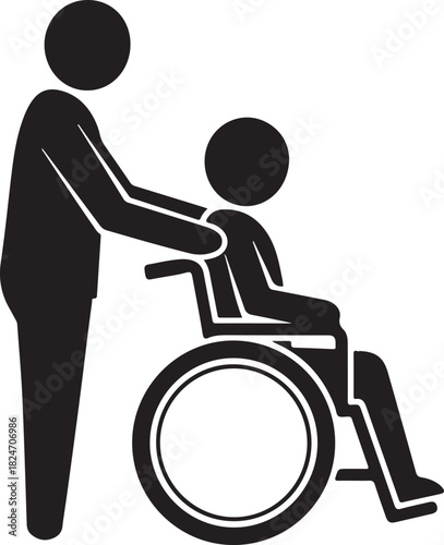 Icon of a person assisting another person in a wheelchair