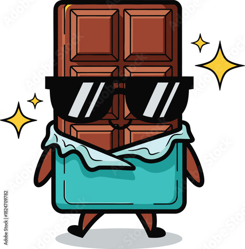 Cool chocolate bar character vector illustration for dessert and sweet treat lovers design project
