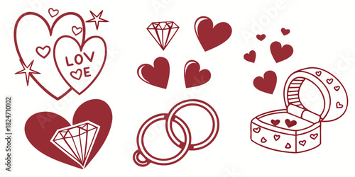 Valentine's Day Love Symbols Hearts Diamonds Wedding Rings Gift Box Keywords: valentine, love, heart