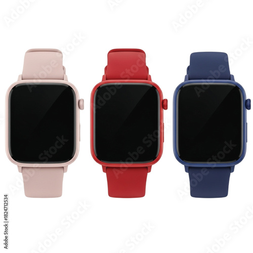 Three Square Smartwatches In Pink Red And Blue wearable technology gadgets
