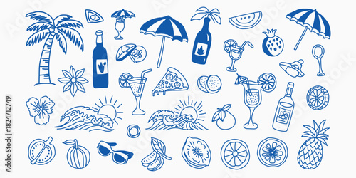 Summer vacation doodles collection isolated on transparent background