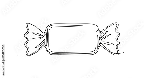 Minimalist continuous line drawing of a wrapped candy in black and white design