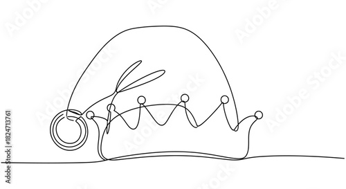 Elegant single line drawing illustration depicting a festive jester's hat design