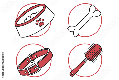 Cute Dog Accessories and Food Bowl Illustration on White Background dog food