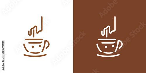 Modern monoline coffee cup logo featuring a stylized face formed by steam lines.