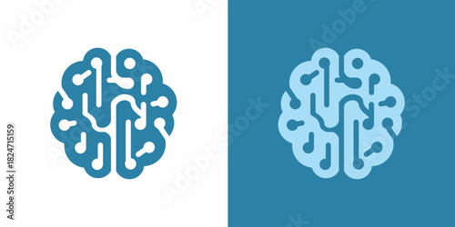 Modern brain technology logo illustration designed with clean line art and geometric neural connections.