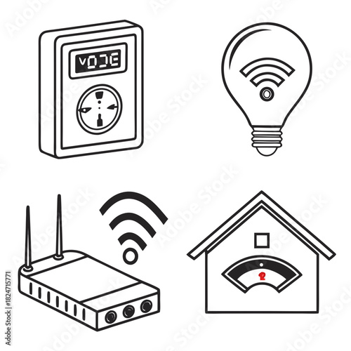 Smart Home Technology Icons Electricity Power Internet Connectivity vector illustration