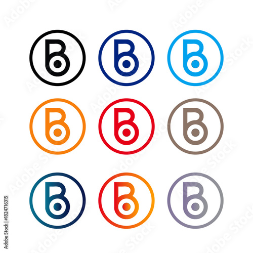 Minimalist Circular B Logo Variations ? 3x3 Grid Design Set.ai
