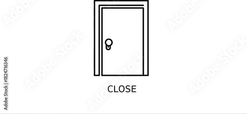 Simple line drawing of a closed door with knob on a white background