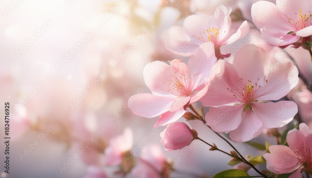 Fototapeta premium botanical style pink flowers on light background with soft natural lighting