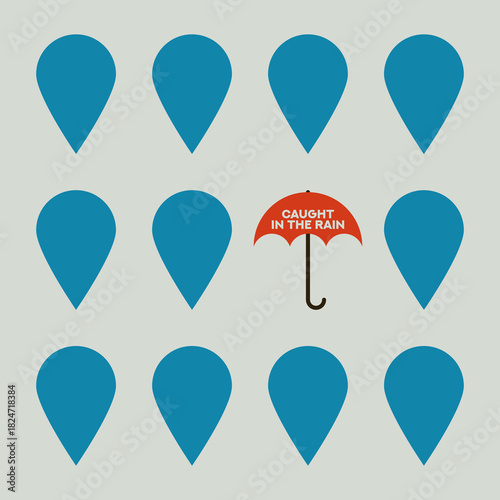 Umbrella flat vector illustration with raindrops. Rainy Weather. Nature. Seasons.