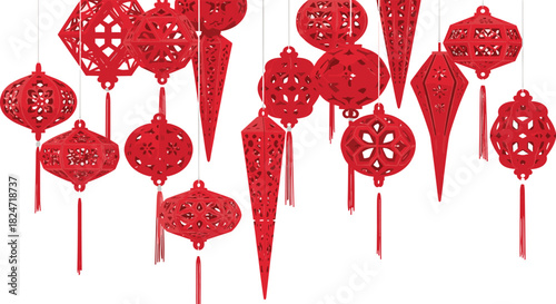 Festive Red Paper Lanterns Hanging Symbol of Joy and Celebration for Cultural Events