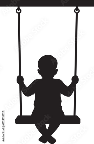 Baby on Swing Silhouette Vector: Infant Child Playing Outdoors, Fun Childhood Graphic