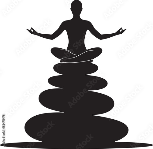 Silhouette of a woman in a lotus pose for yoga and meditation, illustrating peace, relaxation, and spiritual health