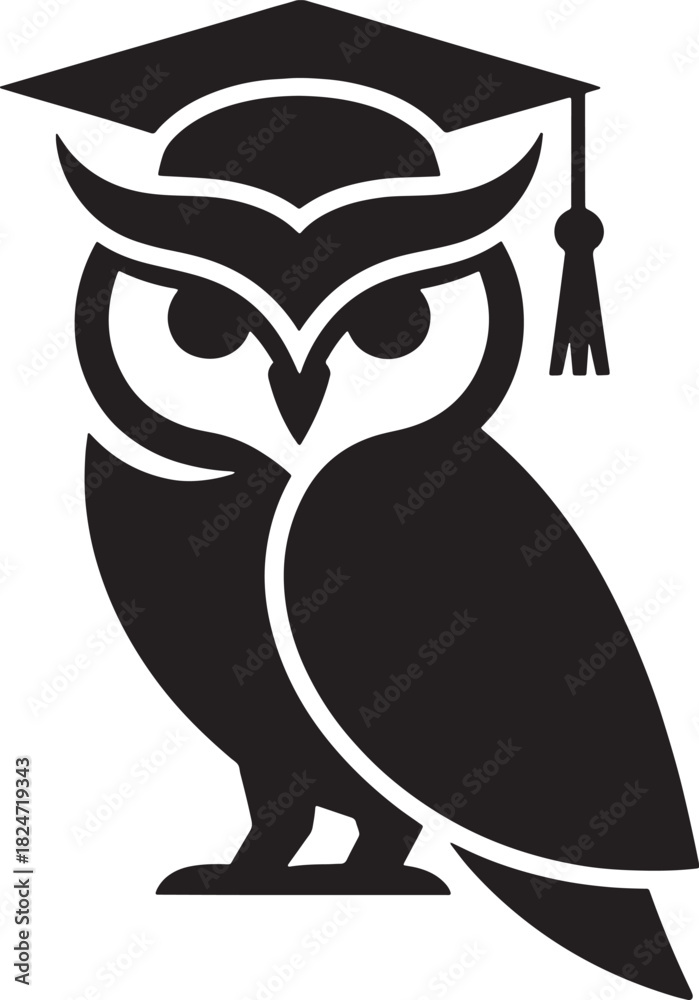 Fototapeta premium Silhouette of an owl wearing a graduation cap mortarboard