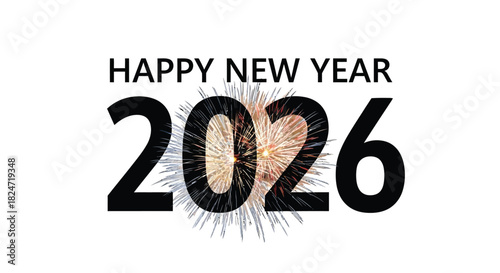 Happy new year 2026 with sparkling fireworks illuminating the digits