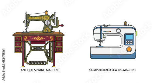 A comparison of antique and computerized sewing machine designs and features