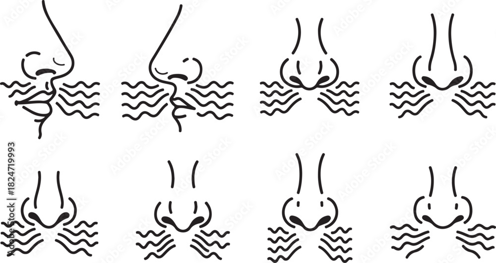 Obraz premium Minimalist Line Art Illustrations of Noses and Mouths with Wavy Lines