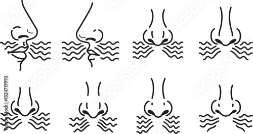 Minimalist Line Art Illustrations of Noses and Mouths with Wavy Lines