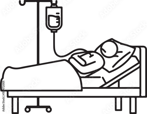 Patient in Hospital Bed Receiving IV Drip - Medical Illustration