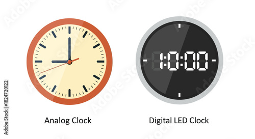 A comparison of an analog clock and a modern digital led clock