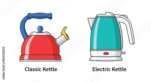 A comparison of a classic stovetop kettle and a modern electric kettle