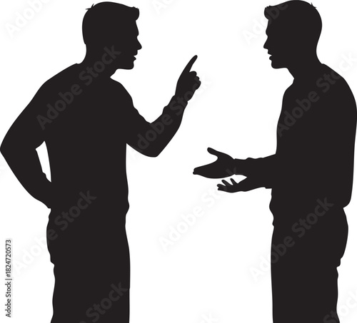 Two Men Arguing Conversation Silhouette: Disagreement, Pointing Finger, Conflict Discussion Vector