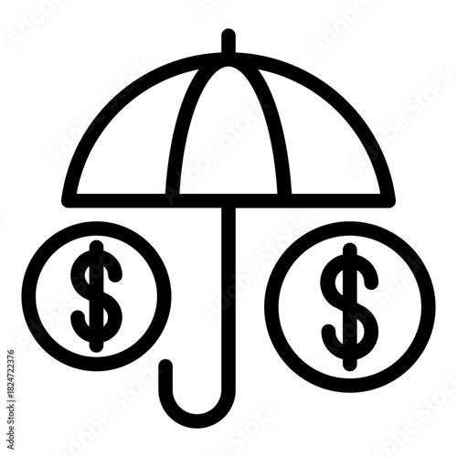 Financial safety net, money protection umbrella icon
