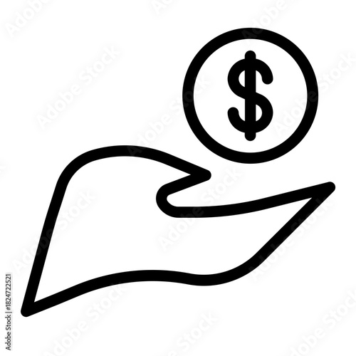 Financial support icon shows money in a helping hand