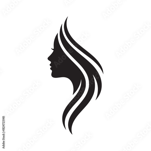Elegant woman's profile silhouette with long flowing hair design