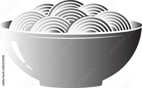 Stylized Bowl of Noodles with Gradient Shading and Abstract Design