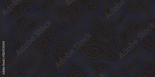 Dark abstract topographic contour pattern with smooth flowing lines and subtle blue accents. Modern minimalist background ideal for digital design, wallpapers, branding, and seamless graphic textures.