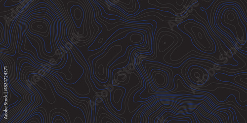 Dark abstract topographic contour pattern with smooth flowing lines and subtle blue accents. Modern minimalist background ideal for digital design, wallpapers, branding, and seamless graphic textures.