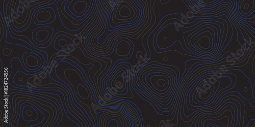 Dark abstract topographic contour pattern with smooth flowing lines and subtle blue accents. Modern minimalist background ideal for digital design, wallpapers, branding, and seamless graphic textures.