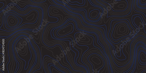 Dark abstract topographic contour pattern with smooth flowing lines and subtle blue accents. Modern minimalist background ideal for digital design, wallpapers, branding, and seamless graphic textures.