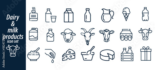 Dairy and milk products icon set