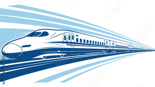 Stylized illustration of a modern high-speed bullet train in motion.