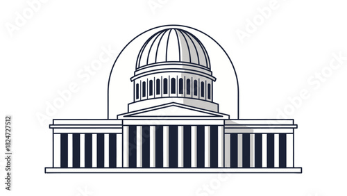 Illustration of a government building with a dome and columns, representing authority.