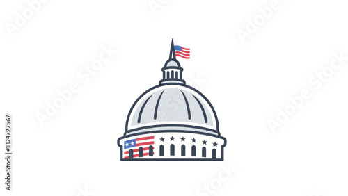 Illustration of the United States Capitol Building with an American flag waving on top.