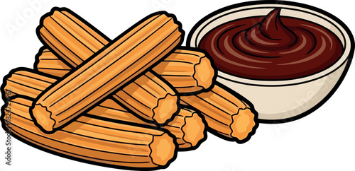 Delicious Churros with Chocolate Dip Illustration.