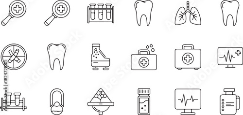 Medical and Healthcare Icons: A Collection of Diagnostic and Treatment Symbols