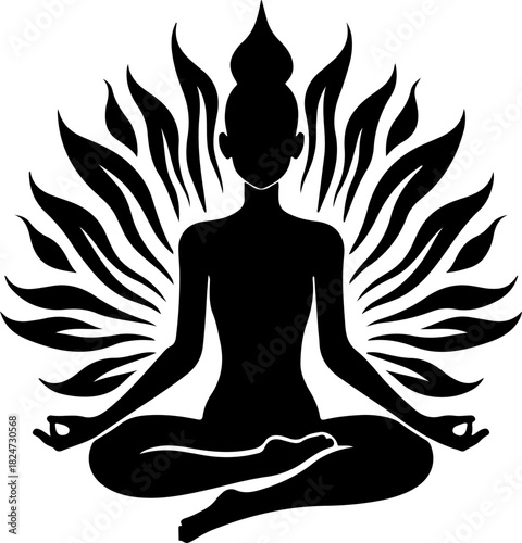 Meditation Lotus Pose Silhouette – Yoga Mindfulness Vector Art