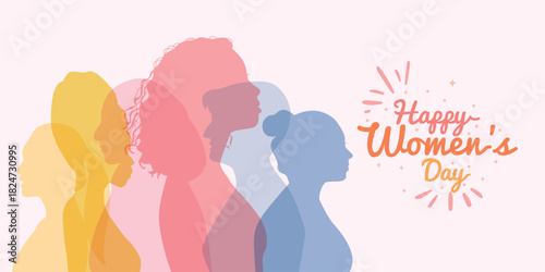 Vector illustration of a group of diverse multiracial women in conjunction with International Women's Day on 8 March